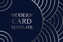 Modern Geometric Luxury Card Template For Business Or Presentation Or Greeting With Silver Circles On A Navy Blue Background.