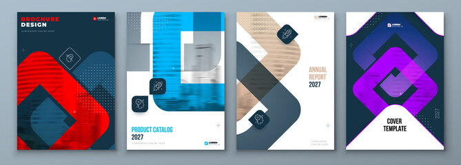 Wall Mural - Set of Brochure Cover Template Layout Design. Corporate business annual report, catalog, magazine, flyer mockup. Creative modern bright concept with square shape