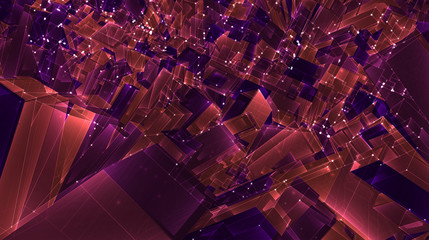 Wall Mural - vector abstract 3d crystal. a view of the roofs of the city, a large chaotic set of glass pendants.