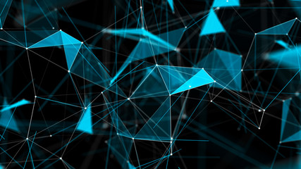 Network of bright connected lines, dots and triangles. Abstract digital background. Futuristic illustration. 3d rendering.