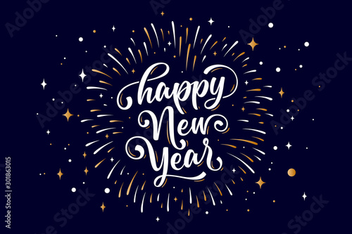 Fotomural Happy New Year. Lettering text for Happy New Year