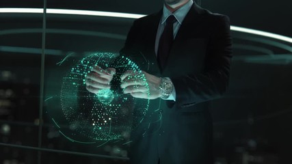businessman with development hologram concept