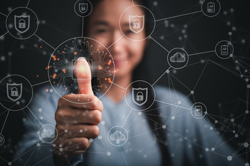 Leinwandbilder - new technology big data and business process strategy, automate operation, customer service management, cloud computing, smart industry technology fingerprint.