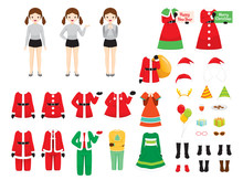 Girl With Christmas Costumes, Accessories Set, Christmas Clothes Elements
