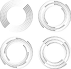 Wall Mural - Set of halftone dots in circle form. Geometric shapes. Monochrome background. Dotted lines. Trendy design elements for border frames for pictures, prints, web pages, template, logo and textile pattern