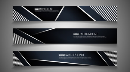 Wall Mural - collection of abstract banner backgrounds. overlapping geometric shapes, dark blue, white lines. vec