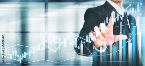 Fotomural Businessman plan graph growth increase of chart positive indicators in his busin