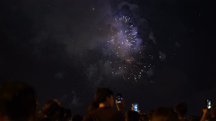 Wall Mural - People watching fireworks and recording video with smartphones