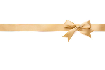 golden ribbon with beautiful bow on white background