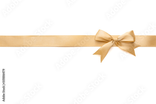 Cuadros en Lienzo Golden ribbon with beautiful bow on white background