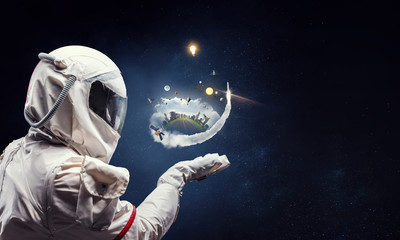 Wall Mural - spaceman and his mission. mixed media