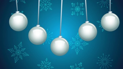 Sticker - happy merry christmas animation with balls hanging