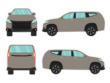 Set Of Gray Suv Car View On White Background,illustration Vector,Side, Front, Back