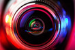 © borislav15 - Camera lens with red and blue backlight. Macro photography lenses. Horizontal photography