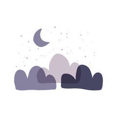 Night landscape flat vector illustration. Trendy geometric shape scenery