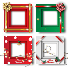 Merry Christmas and Happy new year border frame photo design set on transparency background.Creative origami paper cut and craft style.Holiday decoration gift card.Winter season vector illustration