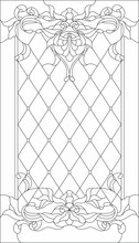 Stained-glass Panel In A Rectangular Frame, Abstract Floral Arrangement Of Buds And Leaves In The Art Nouveau Style. Decorative Design Of The Window Or Door. Outline Vector 