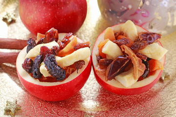 Sticker - Red Christmas apples stuffed with dried fruits in honey.