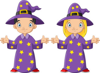 Couple kids with costume witch