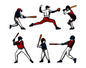 baseball player color set collection pack illustration