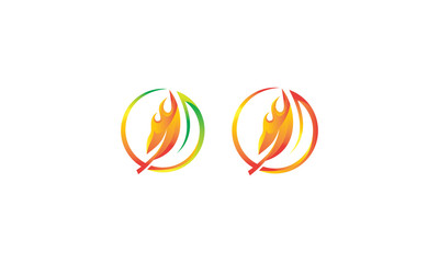 Wall Mural - circle Fire leaf logo. The leaf logo with a blazing fire, a symbol of nature and passion. Flame and spirit logo template