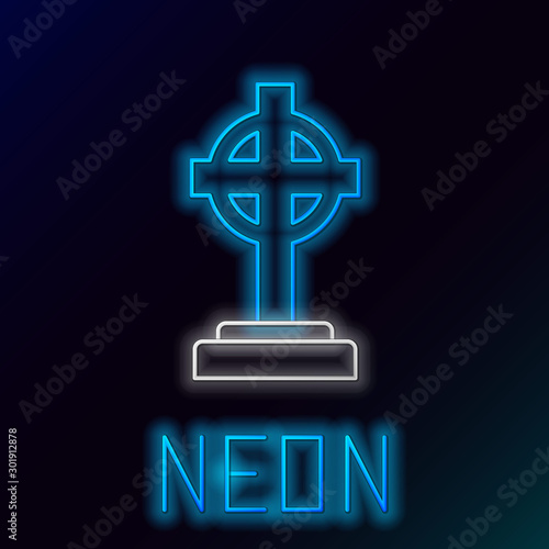 blue glowing neon line tombstone with cross icon isolated on black background grave icon colorful outline concept vector illustration buy this stock vector and explore similar vectors at adobe stock fotolia