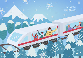 Wall Mural - Exciting winter travel line illustration