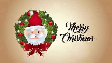 Sticker - happy merry christmas animation with santa claus head and wreath