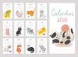 Calendar 2020. Cute monthly calendar with cats. Hand drawn characters with different mood.