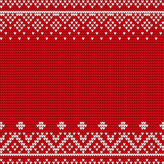 Embroidery pattern vector. Red and white embroidered decoration, closeup of stitches ornaments. Ornamental decor of fabric or cloth. Xmas theme with geometric shapes and forms flat style illustration