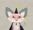 magician fox with magic wand - watercolor illustration