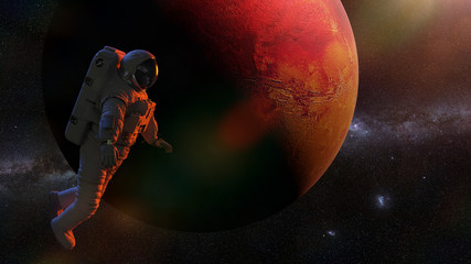 Wall Mural - astronaut during a space walk in orbit of planet mars