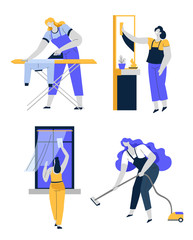 Wall Mural - Household chores and housework, cleaning house isolated characters