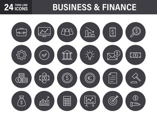 Wall Mural - Set of Business and Finance web icons in line style. Money, dollar, infographic, banking. Vector illustration.