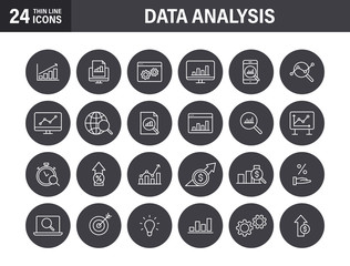 Wall Mural - set of data analysis web icons in line style. graphs, analysis, big data, growth, chart, research. v