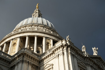 Wall Mural - sunny detail view of the dome and south facade of st paul's cathedral with statuary glowing in sunli
