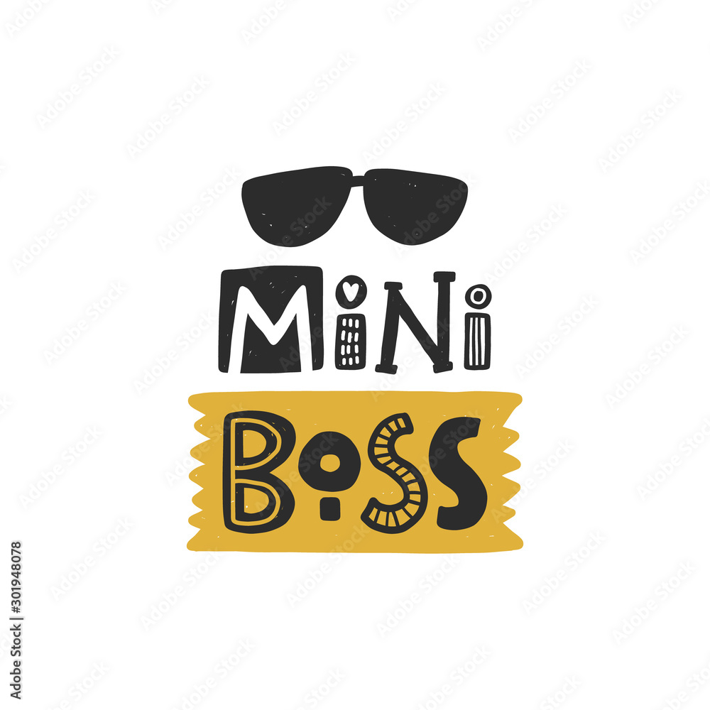 Mini Boss Style Mini boss colored lettering. Baby vector stylized typography with ...