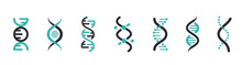 DNA Icons Set. DNA Structure Molecule Icon. Vector Molecule. Chromosome Icon