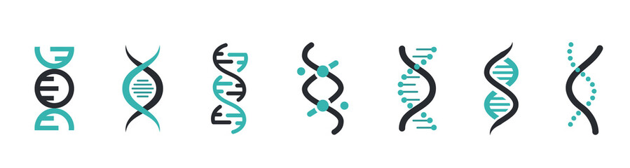 DNA Icons set. DNA Structure molecule icon. Vector molecule. Chromosome icon
