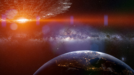 Wall Mural - alien spaceship, ufo in orbit of planet earth