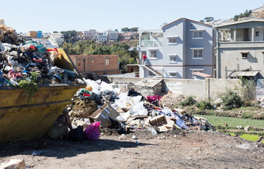 antananarivo, madagascar - august 5, 2019: garbage in the city of antananarivo, madagascar