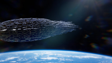Wall Mural - ufo, alien spaceship in orbit of planet earth