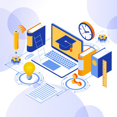 Wall Mural - online education isometric concept banner
