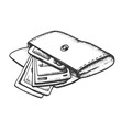 © PikePicture - Wallet With Money Banknotes Monochrome Vector. Opened Personal Woman Wallet With Cash. Purse For Payment Engraving Template Hand Drawn In Vintage Style Black And White Illustration