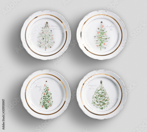 Cuadros en Lienzo Set of 4 matching decorative plates for interior design - yellow waves