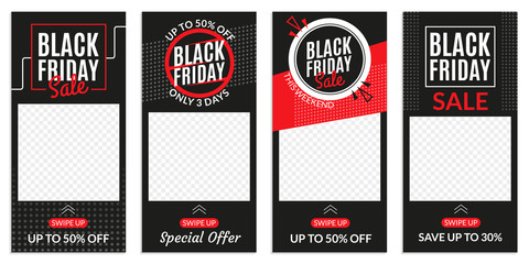 Black Friday sale banner template for Social media stories. Price off discount background for web ads. Vector illustration.