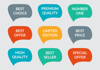Sticker - sticker or badge set. promo labels collection. premium quality, best choice, special offer sppech bu
