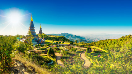 Landscape of two pagoda (noppha methanidon-noppha phon phum siri stupa) in an Inthanon mountain, chiang mai, Thailand