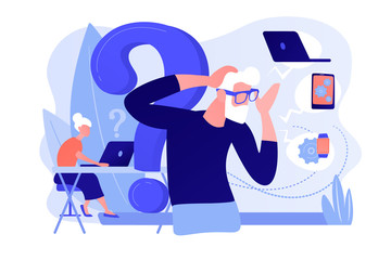 Wall Mural - senior couple modern gadgets handling problems. low technical communication, trouble with using tech
