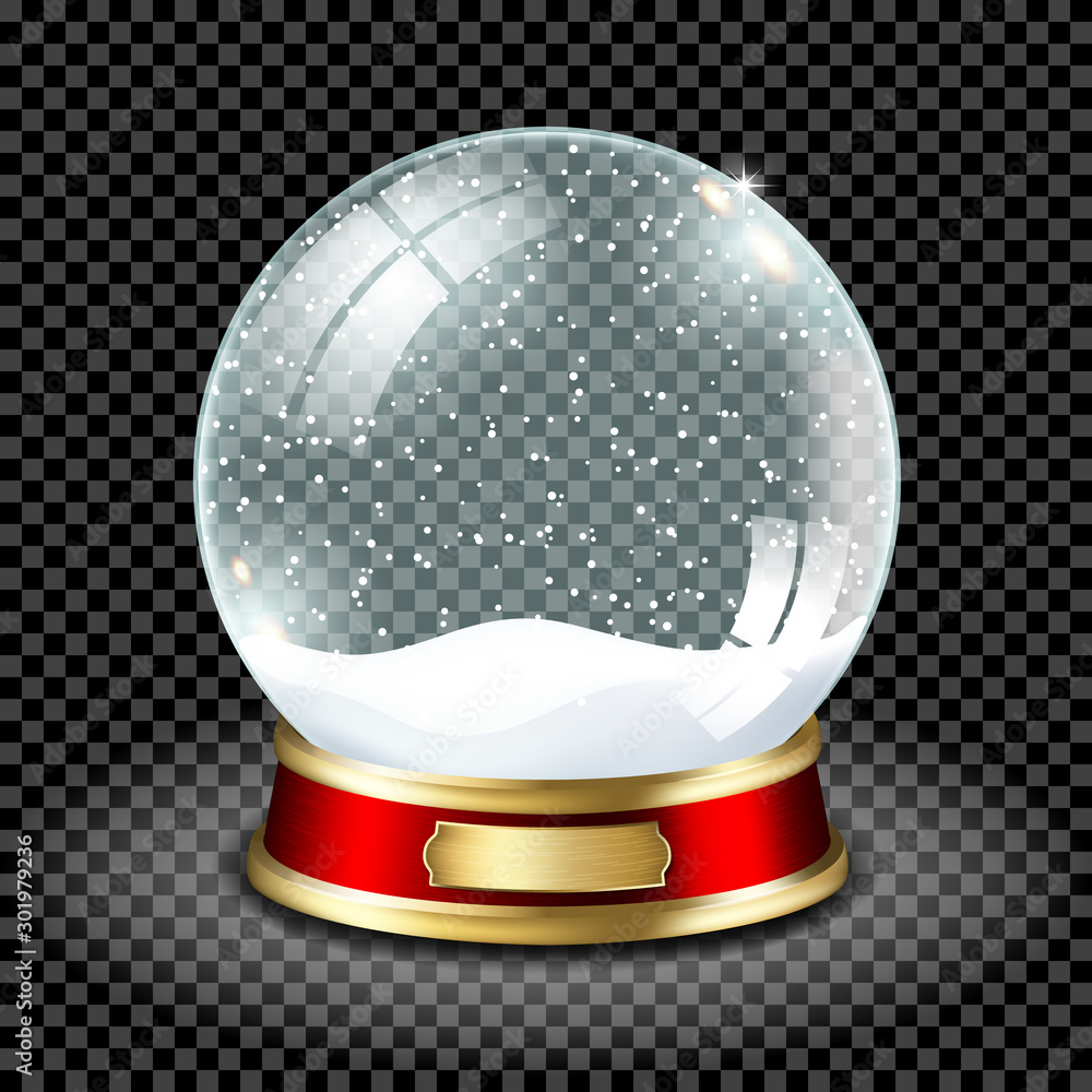 Realistic transparent snow globe with snow, isolated. - obrazy, fototapety, plakaty 